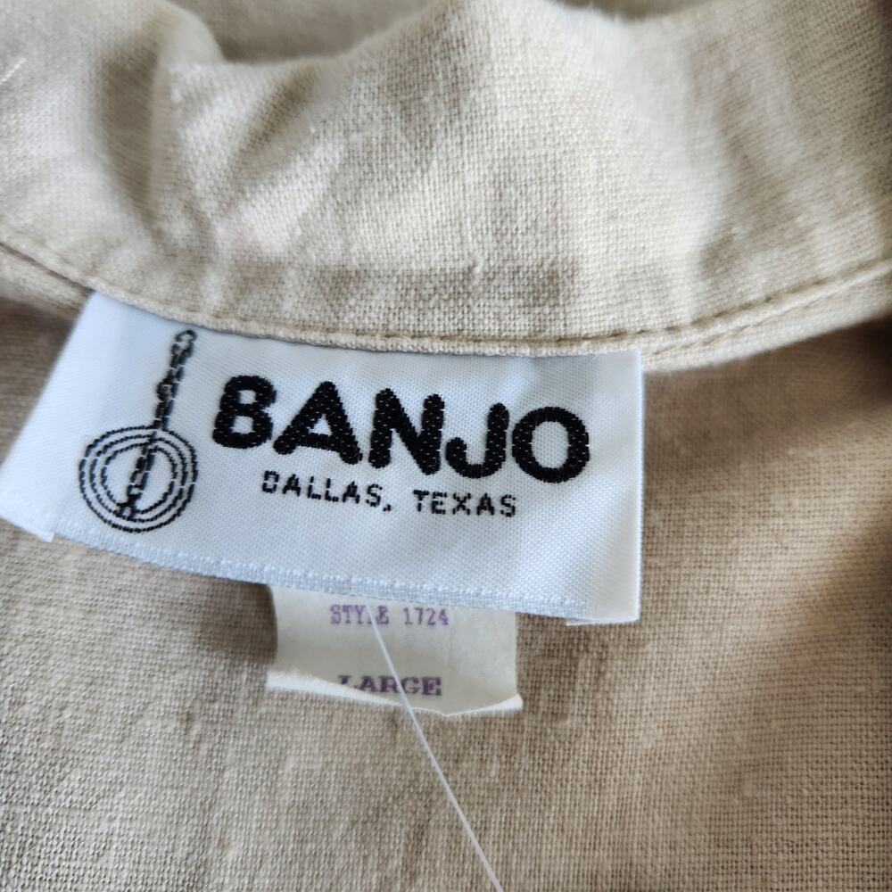 Vintage 90s Linen Blend Two Piece Skirt Set Collared Button Down Top Prairie L - Picture 12 of 14